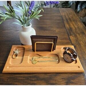 VTG Mens minimalist wood /Brass dresser valet Rectangular Dresser Organizer Gift